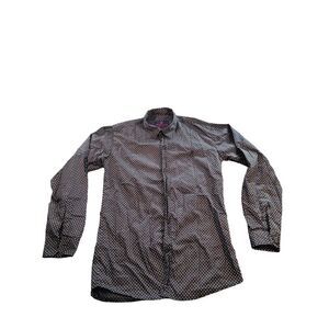 Massimo Dutti Button Up Shirt Men Sz M Geographic Print Black‎ White Preppy Work